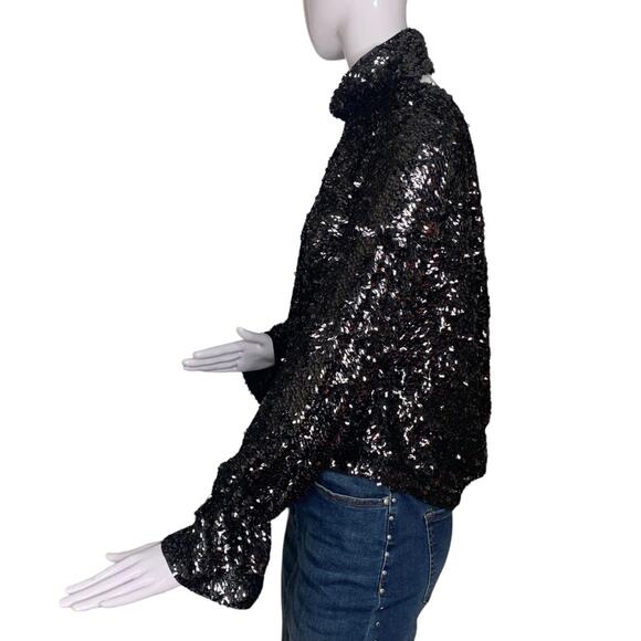 Free People Moonstruck Open Back Black Sequins Top Long Sleeve Size S - Picture 10 of 16